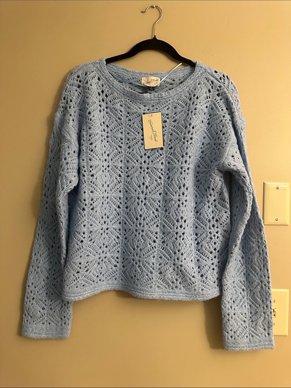 Universal Thread Light Blue Crochet Crew Neck Sweater